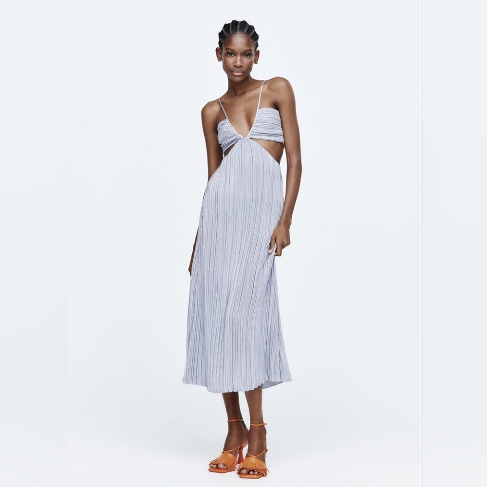 NWT ZARA Cutout Pleated Midi Dress Size S Blogger Favorite